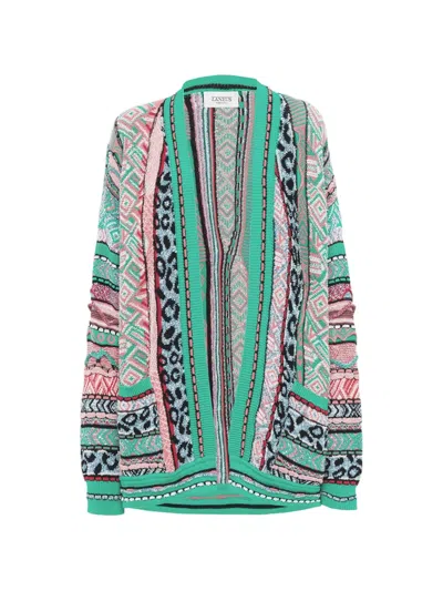 Laneus Open-front Patterned Cardigan In Green