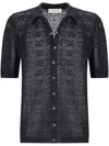 Laneus Black Linen Knit Polo Shirt In Black