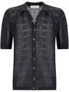 Laneus Black Linen Knit Polo Shirt