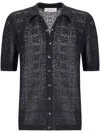 Laneus Black Linen Knit Polo Shirt
