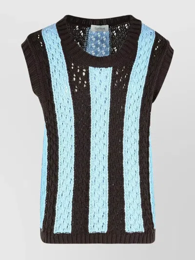 LANEUS OPEN KNIT SLEEVELESS STRIPED VEST