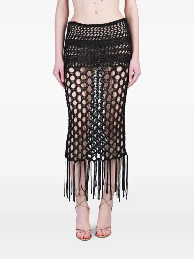 Laneus Open-knitted Long Skirt In Black
