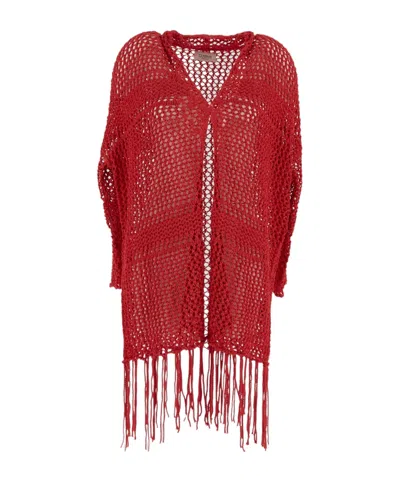 Laneus Openwork Cardigan With Fringe At The Hem In Red