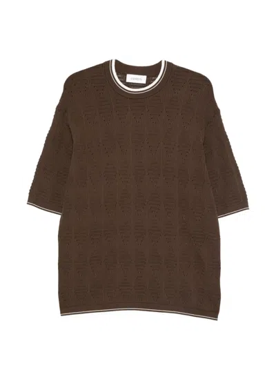 Laneus Mens Knitted Short Sleeve Round Neck Top In Brown