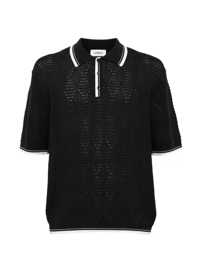 Laneus Openwork-knit Polo Shirt In Black