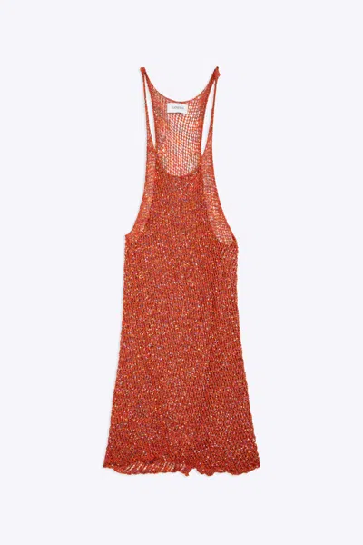 Laneus Pailletes Tank Woman Orange Net Knitted Tank Top With Sequins In Corallo