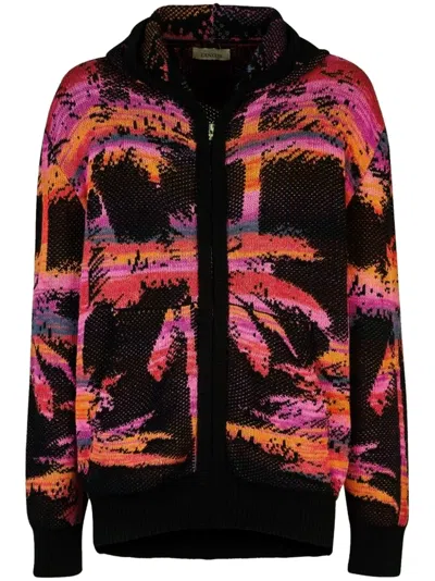 Laneus Palm-intarsia Cardigan In Black