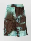 Laneus Palm Tree Print Elastic Waistband Shorts In Brown