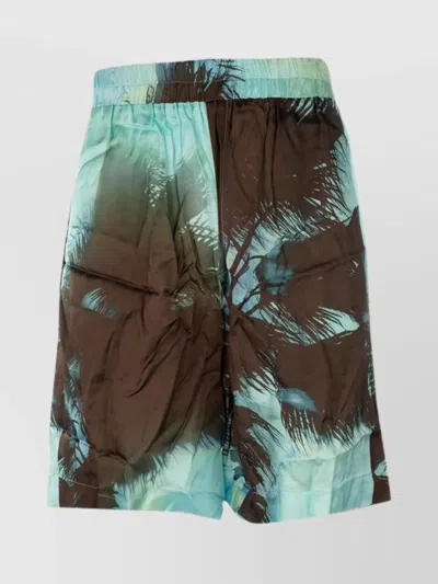 Laneus Palm Tree Print Elastic Waistband Shorts In Brown