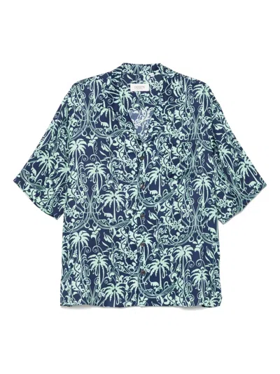 Laneus Palm-tree Print Shirt In Blue