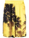 Laneus Palm Print Viscose Shorts In Gelb
