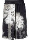 Laneus Palm-tree Print Shorts In Schwarz