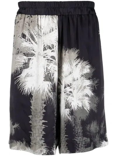 Laneus Palm-tree Print Shorts In Schwarz
