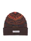 Laneus Patterned Beanie Hat In Brown