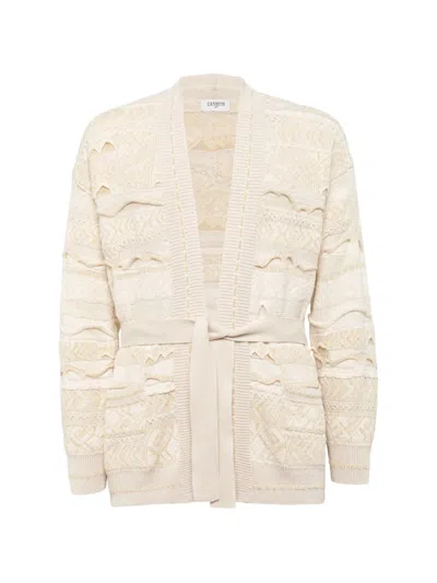 Laneus Patterned Belt Cardigan In Neutral