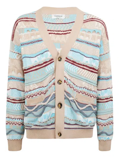 Laneus Patterned-jacquard Cardigan In Neutral