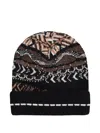 Laneus Patterned Knitted Beanie Hat In Black