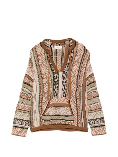 Laneus Patterned Knitted Hoodie In Neutral
