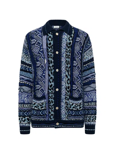 Laneus Patterned Polo Cardigan In Blue