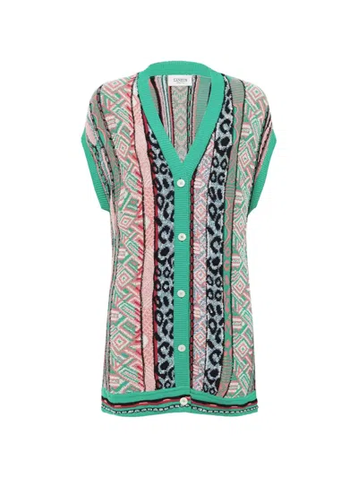 Laneus Patterned V-neck Cardigan In Multi