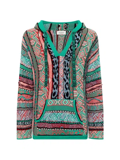 Laneus Patterned V-neck Hoodie In Multi
