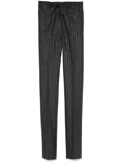 Laneus Pinstripe Pattern Trousers In Grey