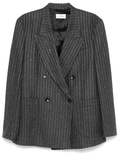 Laneus Pinstriped Double-breasted Blazer In Grey