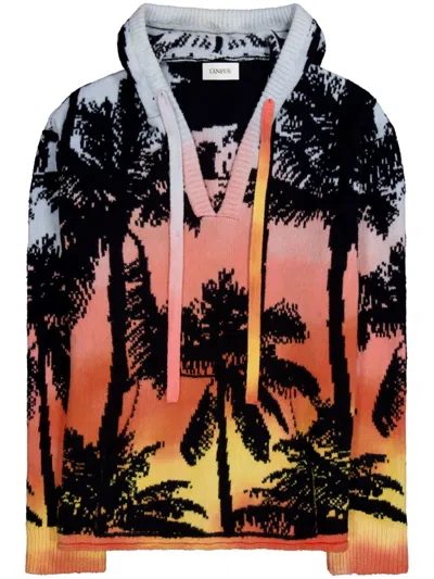 Laneus Plam-jacquard Knitted Hoodie In Orange