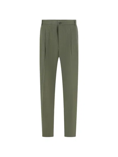 Laneus Pleated Virgin Wool Trousers In Green