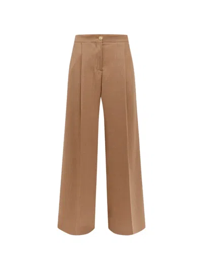 Laneus Pleated Wide-leg Trousers In Brown