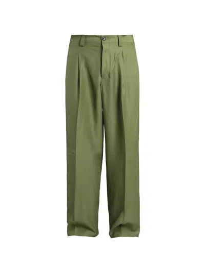 Laneus Pleated Wide-leg Trousers In Green