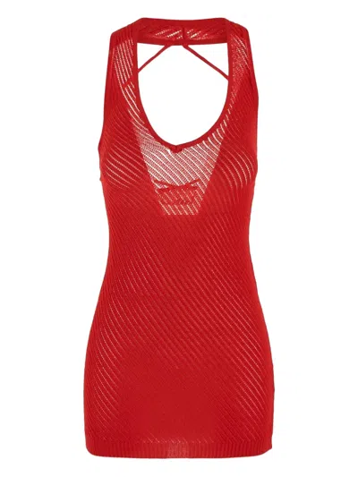 Laneus Pointelle-knit Mini Dress In Red
