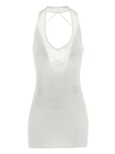 Laneus Pointelle-knit Mini Dress In Beige