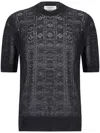 Laneus Black Linen Knit Polo Shirt In Black