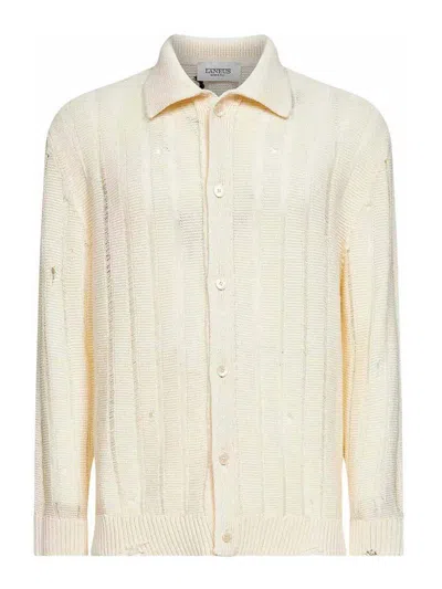 Laneus Distressed Collared Cardigan In Gold