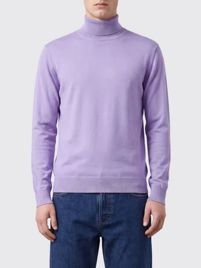 Laneus Pure Virgin Wool Turtleneck Jumper With Ribbed Hems In Purple