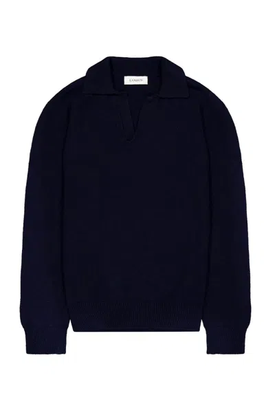 Laneus Relaxed Fit Polo Knitwear In Luxurious Wool-cashmere Blend In Black