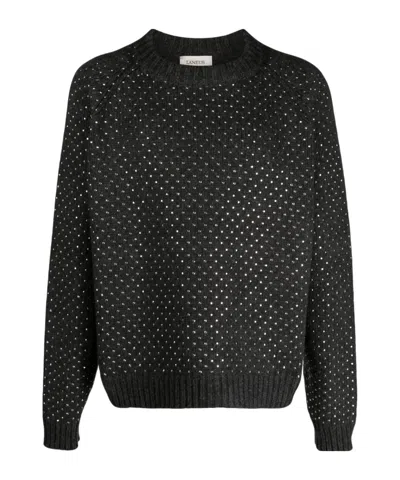 Laneus Rhinestone-embellished Crew-neck Jumper In Black