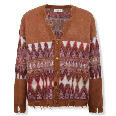 Laneus Rhomboid Pattern Cardigan In Brown