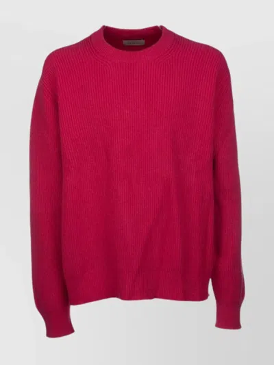 Laneus Ribbed Crew Neck Sweater In Burgundy
