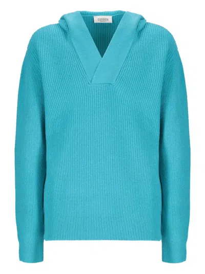 Laneus Ribbed Hooded Sweater In Blue