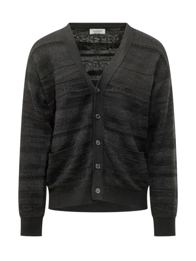 Laneus Ribbed Knit Cardigan In Black