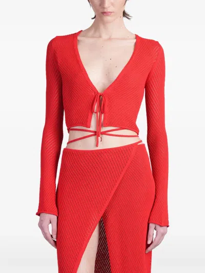 Laneus Ribbed-knit Cardigan In Red