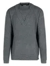 Laneus V Neck Ribbed Sweater With Long Sleeves In Gray