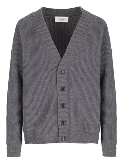 Laneus Ribbed Knitted Cardigan In Gray