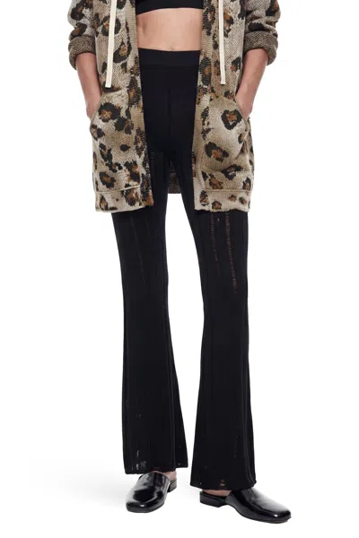 Laneus Ribbed Openwork Bootcut Lçeggings In Black