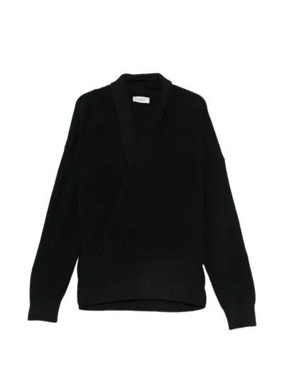 Laneus Ribbed Sweater With Wrap Closure In Black
