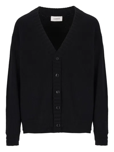 Laneus Ribbed V-neck Cardigan In Black