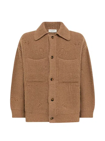 Laneus Ribbed-knit Distressed Cardigan In Brown