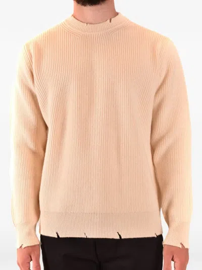 Laneus Ripped-effect Ribbed-knit Sweater In Orange